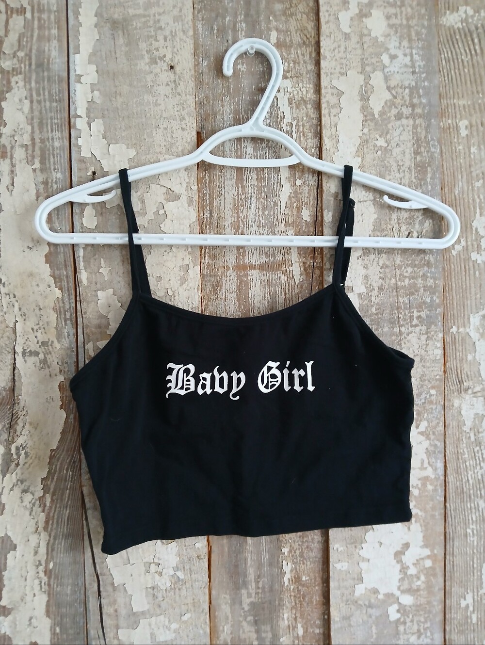(2/20$)Black 'Baby Girl' Cropped Camisole